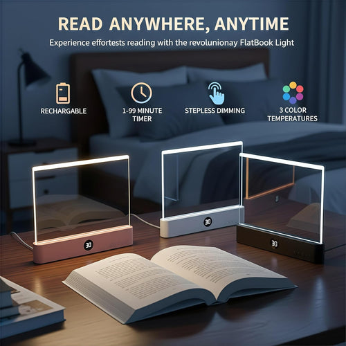 ✨Newly Upgraded Version Rechargeable Clear LED Flat Book Lights 3 Colors & Timer