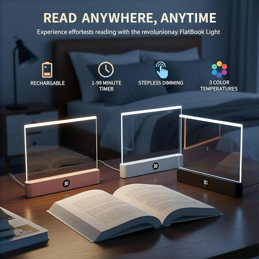 ✨Newly Upgraded Version Rechargeable Clear LED Flat Book Lights 3 Colors & Timer