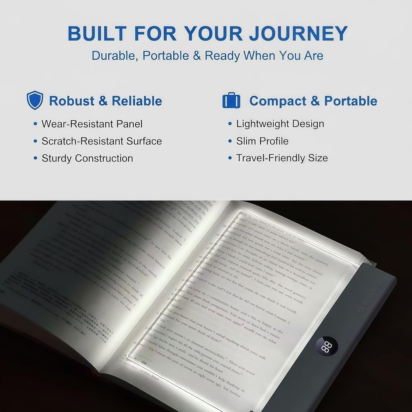 ✨Newly Upgraded Version Rechargeable Clear LED Flat Book Lights 3 Colors & Timer